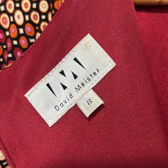 DAVID MEISTER red geometric print midi dress. Size 8 - Picture 11 of 13